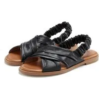 LASCANA Sandalette, Sommerschuh, offener Schuh, Pantolette Sandale aus Leder mit elastischen Riemchen