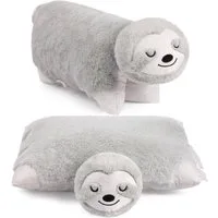 BRUBAKER Kuscheltier Faultier - 2 in 1 Stofftier und Kuschelkissen - 40 x 30 cm Dekokissen (Plüschtier - Kuscheltierkissen, 1-St., Tierkissen Faultierkissen), aufklappbares Kinder Plüschkissen mit Klettverschluss