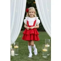 Parla Kids Shirt & Rock Rotes Kleid mit Trägern dazu kurzarm Shirt mit Spitzendetails