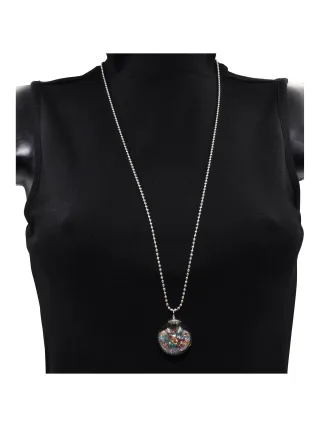 Steuer Modeschmuck Kette Silber Kugel Anhänger Strass bunt