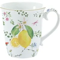 EasyLife Tasse Fleurs et Citrons, Porzellan, Spülmaschinengeeignet, Mehrfarbig, Zitronen, H: 9.5cm