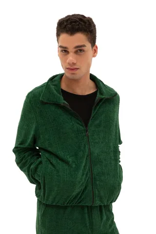 Herren Sweatshirt aus Samt mit Reißverschluss vorne