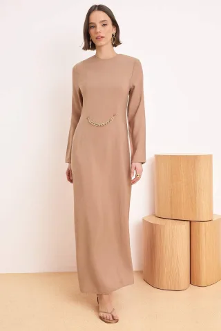 Braunes, flaches, langes, lässiges/alltagstaugliches A-Linien-Hijab-Kleid für Damen