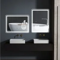 Kleankin Spiegel LED Badezimmerspiegel, Badspiegel mit 3x Vergrößerung (80 x 60 cm Wandspiegel mit Touch-Funktion, 1-St., Memory-Funktion), beschlagfreier Lichtspiegel mit 3 Lichtfarben