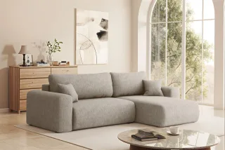 Ecksofa Schlafsofa FLORA Stoff Verita Dunkelbeige Ottomane Rechts