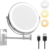 skelo Kosmetikspiegel Schminkspiegel mit Beleuchtung und Wandmontage, 1X/10X Vergrößerung (1-St., Schminkspiegel Wandmontage), USB-C, 3 Lichtfarben, Touchscreen, 360° Drehbar für Badezimmer