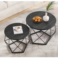 VASAGLE Couchtisch rund, Wohnzimmertisch, modern, Satztisch, Metall (2er Set, inkl. Zubehörpaket & Anleitung, Holz), Beistelltisch, abnehmbare Tischplatte, Ø50x40cm+Ø40x36cm