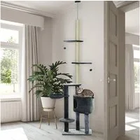 PawHut Kratzbaum mit Spielbälle, Katzenhöhle, Hängematte, Sisalstämme, Plattformen, für mittelgroße Katzen, Dunkelgrau
