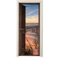 MuchoWow Türtapete Durchblick - Strand - Meer - Natur - Dünen, Matt, bedruckt, (1 St), Selbstklebende Tapete, Folie für Möbel, 70x215 cm