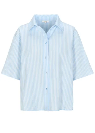 zab company - Da. Streifen-Bluse, 1/2 Arm taubenblau-weiss - Gr. - 40
