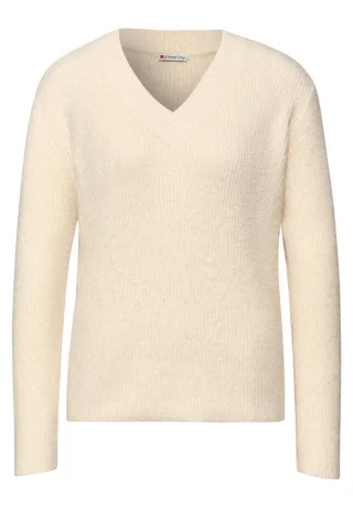 Street One - Kuscheliger V-Neck Pullover beige - Gr. - 42