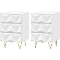 EUGAD Nachttisch (2-St., 2er Set), mit 3 Schubladen, 40x62,5x40 cm, Weiß + Gold