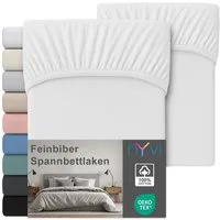 NYVI Spannbettlaken Feinbiber Spannbettlaken Deluxe für Matratzen bis 25 cm Steghöhe, Baumwolle, (2 Stück), 90x200 cm - Extra Warm & Weich 100% Baumwolle Bügelfrei Vorgekrumpft