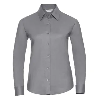 Russell Collection Easy Care Oxford Bluse, Langarm (Silber)