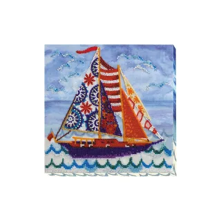 Perlen-Stickbild "Segelschiff", 20 x 20 cm