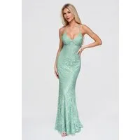 OMBRE Abendkleid Damen Abendkleid mit floralem Spitzenmuster Sage S (kein Set, 1-tlg) Spitzenstruktur