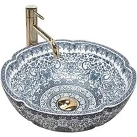 wohnwerk.idee Aufsatzwaschbecken Vintage Waschschale orientalisch Blau-Weiß mit Armatur
