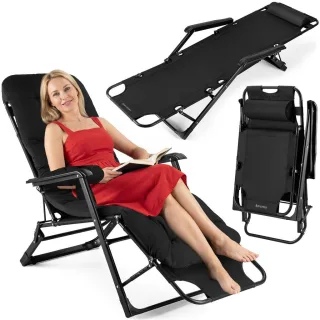 Luverno Garten-Relaxsessel, Schwarz, Metall, 1-Sitzer, U-Form, 52x76x180 cm, Gartenmöbel, Gartenstühle, Gartenstühle