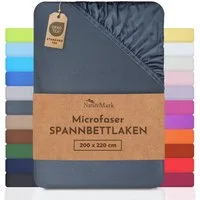 NatureMark Spannbettlaken Mikrofaser Spannbetttuch, Polyester, Gummizug: rundum, viele Größen und Farben Markenware, 200x220 cm, Anthrazit grau