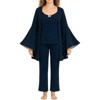 fashionshowcase Pyjama Damen 3-teiliges Set - Hausanzug mit Top, Hose & Morgenmantel (Nachtwäsche-Set, 3 tlg) Dreiteiliges Damen Set mit Muster und Details