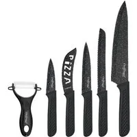 Cheffinger Messer-Set 6-teilig mit Schäler in Schwarz - ergonomisch & vielseitig (6-tlg), 6-teilig, Edelstahl