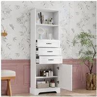 Flieks Badkommode Badezimmerschrank mit 3 Schubladen und 4 Ablageflächen (1 St., 56x25,6x167 cm), Hochschrank Mehrzweckschrank mit verstellbaren Einlegeböden Weiß