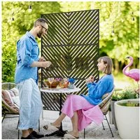 Outsunny Paravent Gartensichtschutz mit Ständer, 122 x 198 cm Raumteiler (Trennwand, 1 St., Raumtrenner), für Balkon, Terrasse, Stahl, Schwarz