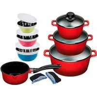 KING Topf-Set ALUGUSS, Aluminiumguss (Set, 15-tlg., je 1 Kochtopf 16/20/24 cm, 1 Stieltopf 16 cm, Schüsselset, Grips), Keramikantihaftbeschichtung, Induktion