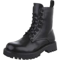 Ital-Design Robuste Damen Stiefeletten mit komfortabler Sohle Schnürstiefelette (90482433) Blockabsatz Stiefeletten in Schwarz