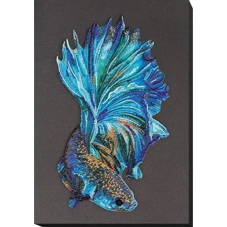 Perlen-Stickbild "Blue-Gold Fisch", 27 x 39 cm