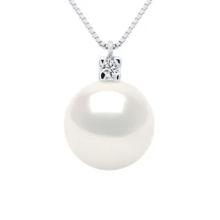 Halskette Schmuck 0,02 ct Weißgold und echte Süßwasser-Zuchtperle rund 10-11 mm