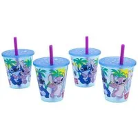 Lilo & Stitch Becher Kinder Becher Set 4 teilig 285 ml Becher mit Trinkhalm, 4-tlg.