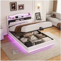 Simurq Polsterbett Jugendbett Hydraulisches Bett mit LED und Ladefunktion (1-tlg., Mit LED-Beleuchtung und Bettkasten), Hydraulisches Stauraumbett, ohne Matratze