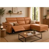 OTTO home Ecksofa LUND, Naturleder, L-Form, 261cm, man./elektr. Relaxfunktion (USB-A), mit USB A-Anschluss bei elektrischer Variante und Kopfteilverstellung