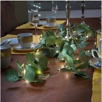 MARELIDA LED-Lichterkette Eukalyptus Batteriebetrieb Timer grüne Blätter Tischdeko L: 2,9m, 30-flammig