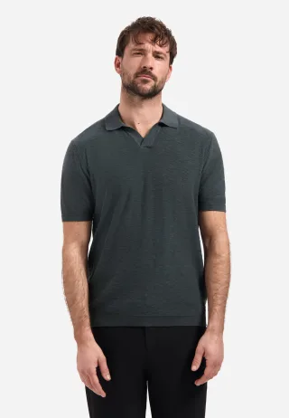 No Excess - Pullover Short Sleeve V-Polo Slub dark steel - Gr. - L