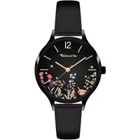 Tamaris Quarzuhr Romantic Flowers TT-0143-LQ, Armbanduhr, Damenuhr, Lederarmband, analog, Zirkonia (synth)