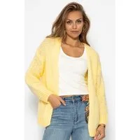 SASSYCLASSY Cardigan Oversize Strick Cardigan für Damen Flauschiger Cardigan mit offen fallendem Schnitt und Rippbündchen