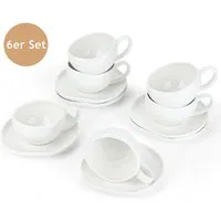 HOMELUX Tasse 12 Stück Tassen Set 200ml Kaffeetassen Cappuccinotassen Teetasse Weiß, 12-tlg., Keramik, Mokkatasse für 6 Personen mit Untertassen, Spülmaschinenfest