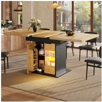 STILVORA Esstisch mit LED-Licht,Küchentisch Wohnzimmertisch ausziehbar mit Snackablage (Ausziehbarer Esstisch mit LED-Beleuchtung & Stauraum, Teleskoptisch mit Snackablage & Schranktüren, 1-St., 110-140*80*76cm)