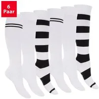 Footstar Langsocken Damen Kniestrümpfe geringelt (6 Paar)