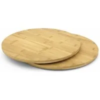 hausleben Pizzaschneidebrett Pizzabrett - Rundes Schneidebrett mit Griff und Schneiderillen, Bambus Kuchenplatte, (Holz Pizzateller für Flammkuchen, 2-St., 2 Servierplatten), Holzteller Servierbrett für Pizza, Leicht zu Reinigen