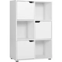 Woltu Bücherregal, 1-tlg., Standregal mit 3 Türen, MDF, 6 Fächer, Anti-Kipp-Vorrichtung