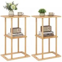 COSTWAY Beistelltisch (2er Set), Nachttische Bambus, rechteckiger Sofatisch Natur