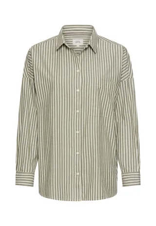 camel active - Baumwollbluse mit Knopfleiste dark olive stripes - Gr. - S