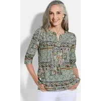 GOLDNER Tunika Sommertunika mit Biesen Druckbluse mit U-Boot-Ausschnitt mit V, Seitenschlitzen und 3/4-Arm