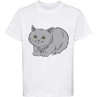 MyDesign24 Print-Shirt bedrucktes Mädchen T-Shirt mit niedlicher grauen Katze Baumwollshirt mit Katze i107
