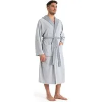 KangaROOS Herrenbademantel Luana, ideal für Sauna & Spa, Hotelbademantel, Morgenmantel, Langform, Leichtfrottier, Kapuze, Gürtel, Streifen - Bademantel für Herren, gestreift, S-4XL