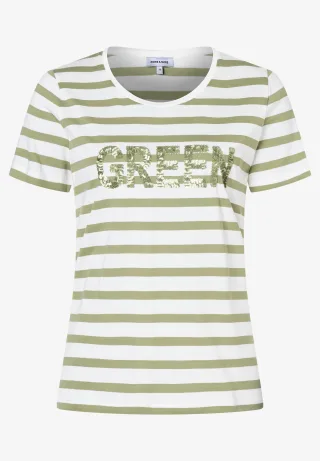 MORE & MORE - Streifenshirt mit Paillettenschrift grün - Gr. - 42