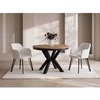WFL GROUP Esstisch Clara im Loft-Stil rund ausziehbar mit schwarzen Metallbeinen (MADE IN EU, erhältlich in zwei Größen – 100/120 cm, ausziehbar auf 180/200 cm), platzsparender Industrial Tisch in Holzoptik für Wohnzimmer oder Küche